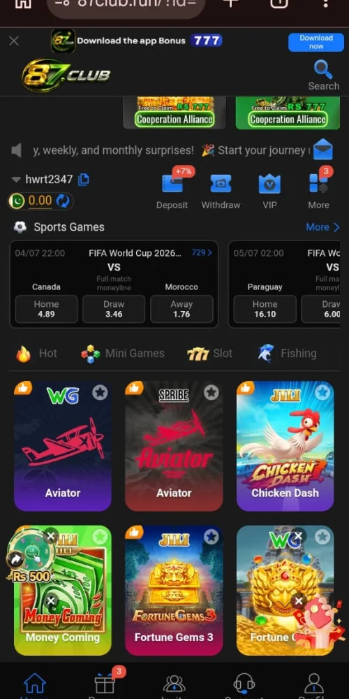 87club game interface